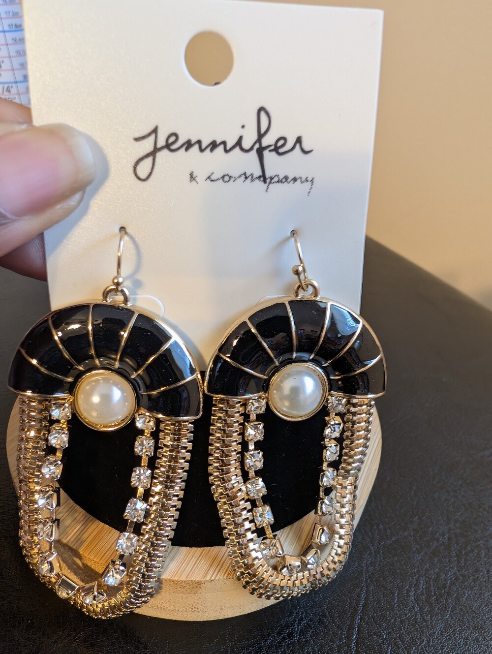 Jennifer Black and Gold Pearl Drop Earrings